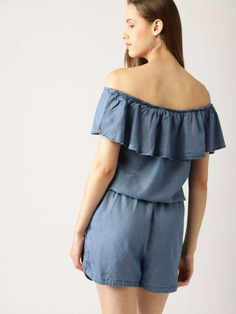 Buy ESPRIT Blue Solid Layered Off Shoulder Chambray Playsuit Jumpsuit for Women 5453626 Myntra
