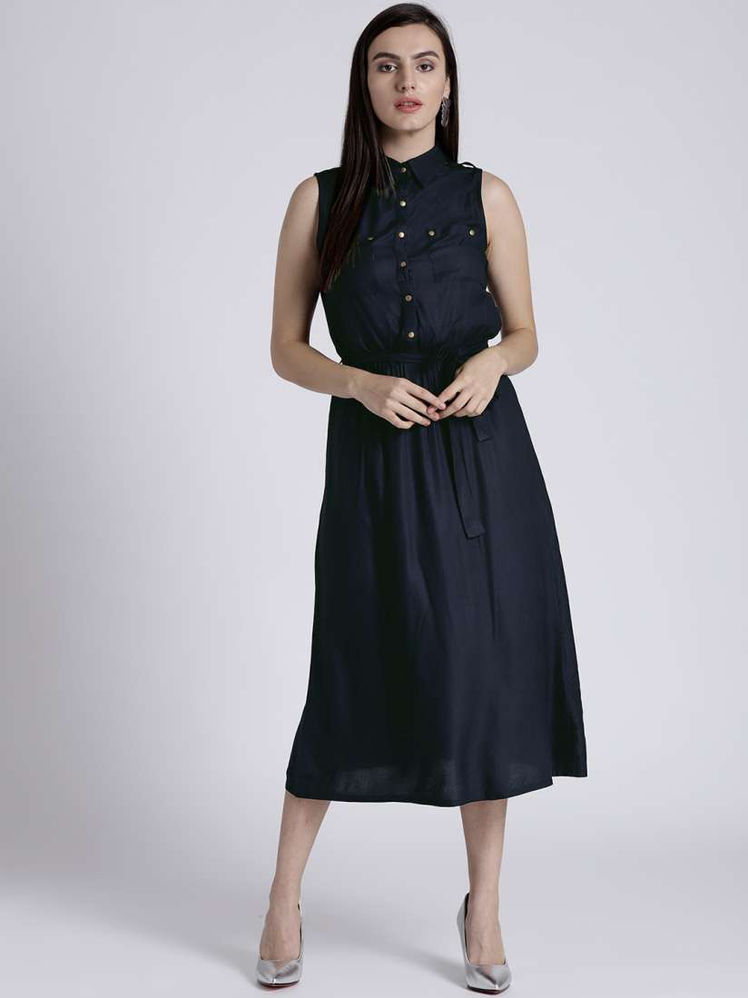 Buy Splash Women Navy Blue Solid A Line Dress Dresses for Women 5504141 Myntra