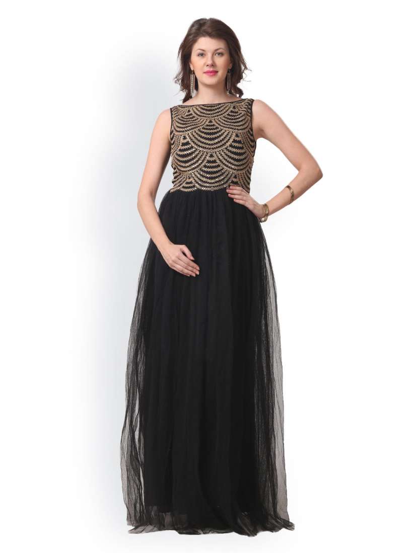 Buy Eavan Black Embroidered Maxi Dress Dresses for Women 551310 Myntra