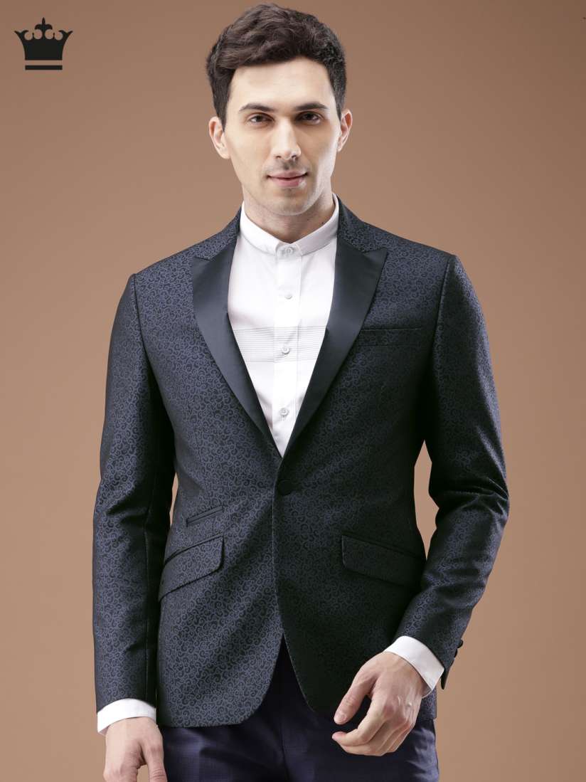 Buy Louis Philippe Navy Black Self Design Milano Fit Single Breasted Blazer Blazers for Men 5524258 Myntra