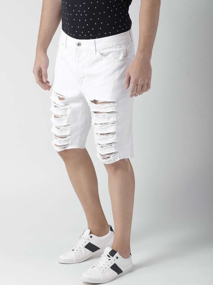 Mens white distressed shorts on sale