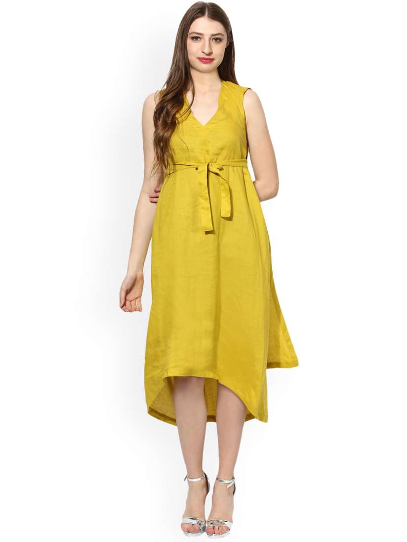Buy Soie Women Yellow Solid A Line Dress Dresses for Women 5526094 Myntra