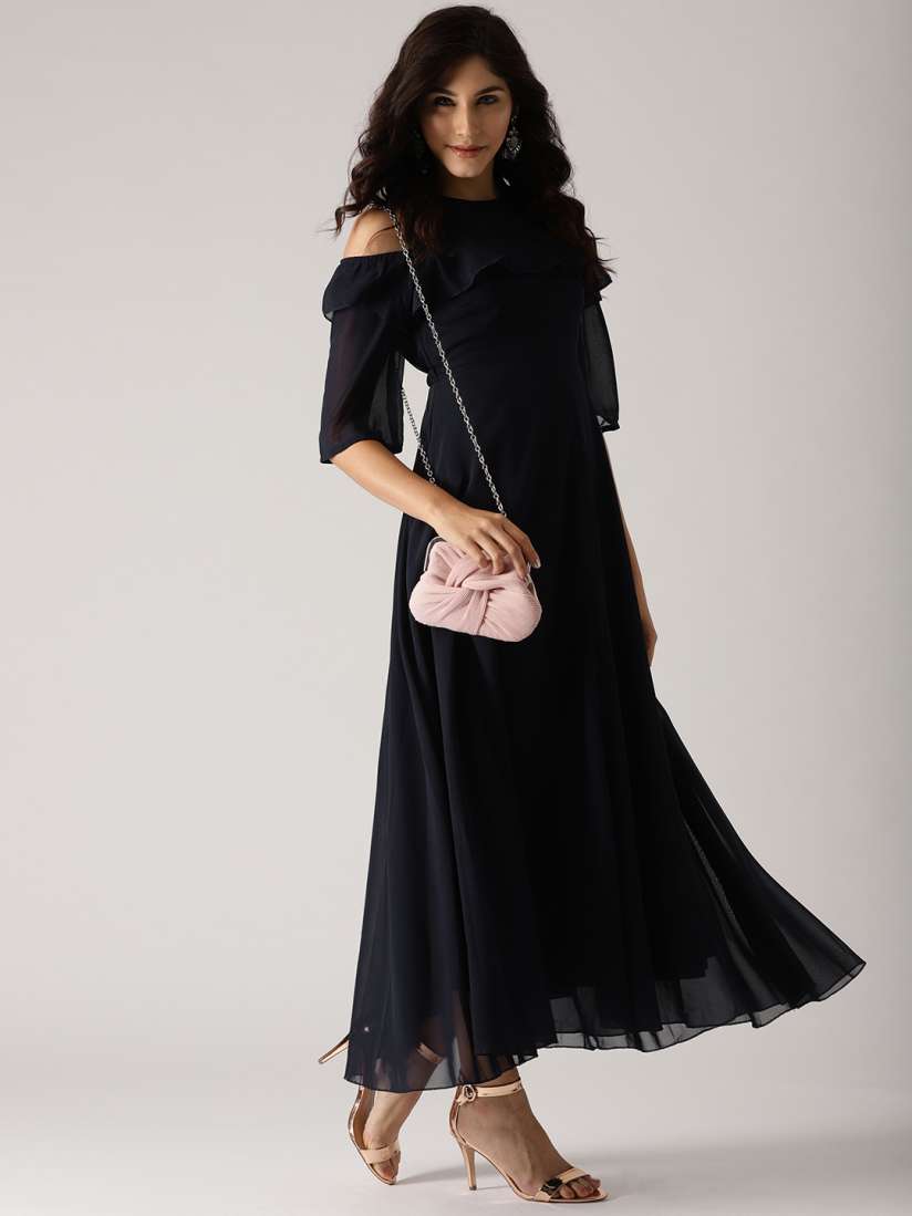 Buy AKS Couture Women Navy Blue Cold Shoulder Maxi Dress Dresses for Women 5526870 Myntra