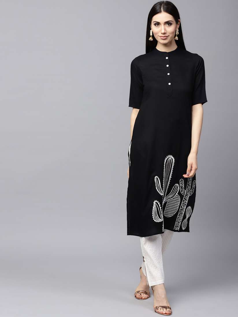 Buy AKS Women Black Solid Straight Kurta Kurtas for Women 5530058 Myntra