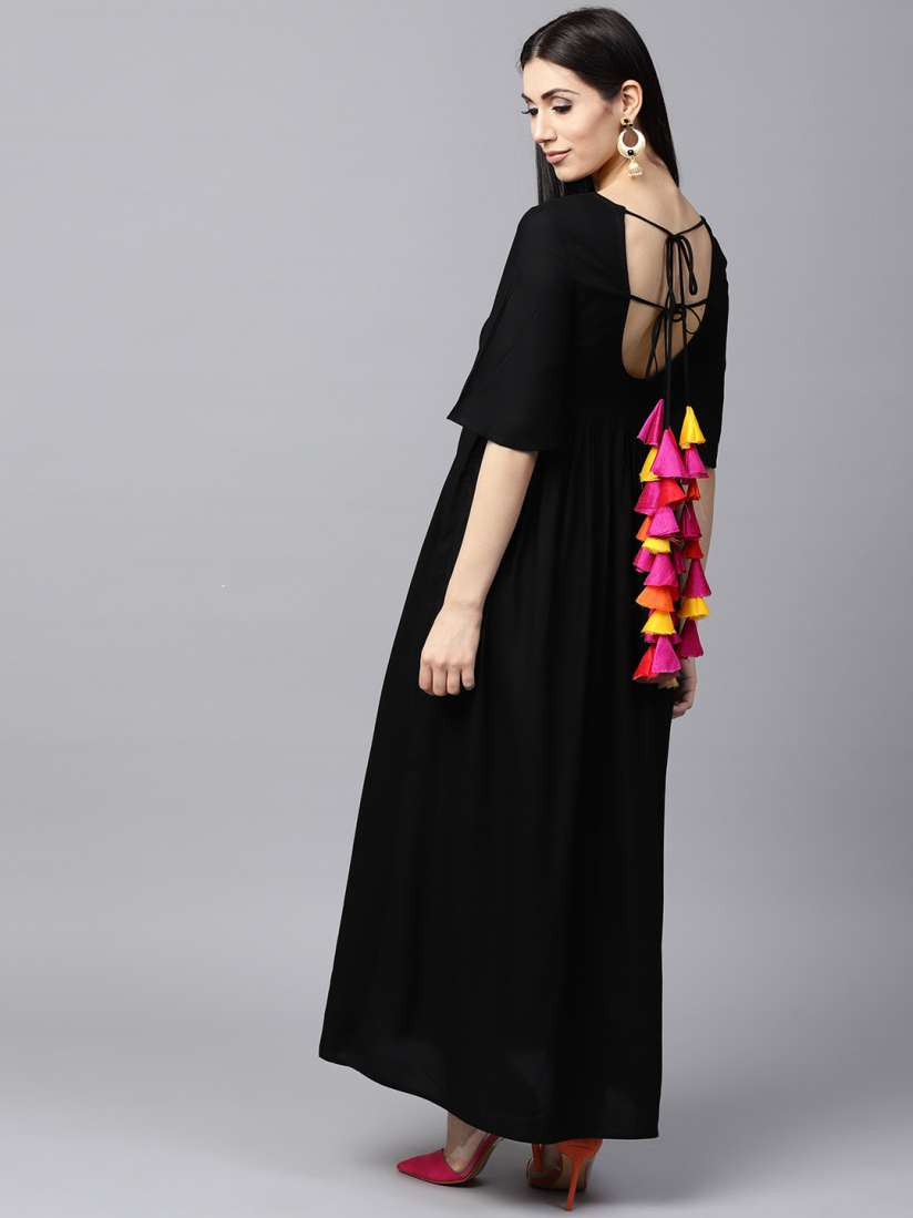 Aks black solid kurta top