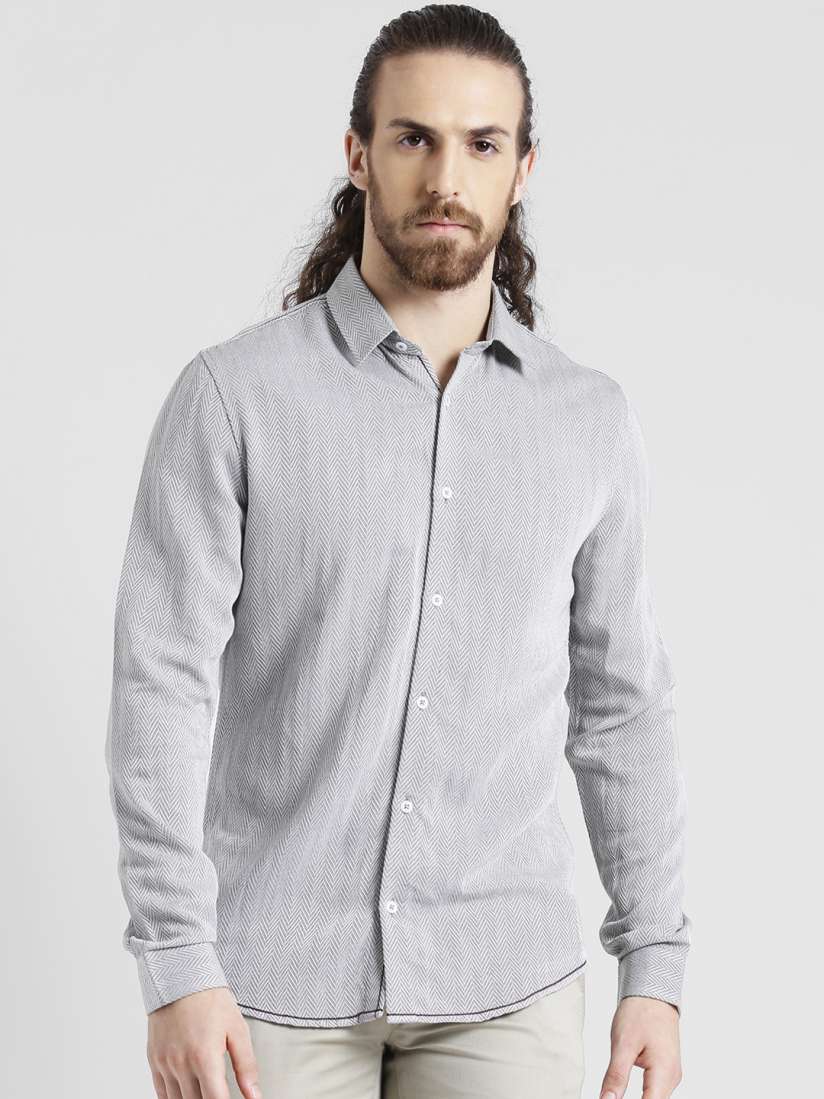 Buy Leo Sansini Men Grey Comfort Regular Fit Self Design Casual Shirt Shirts for Men 5530106 Myntra