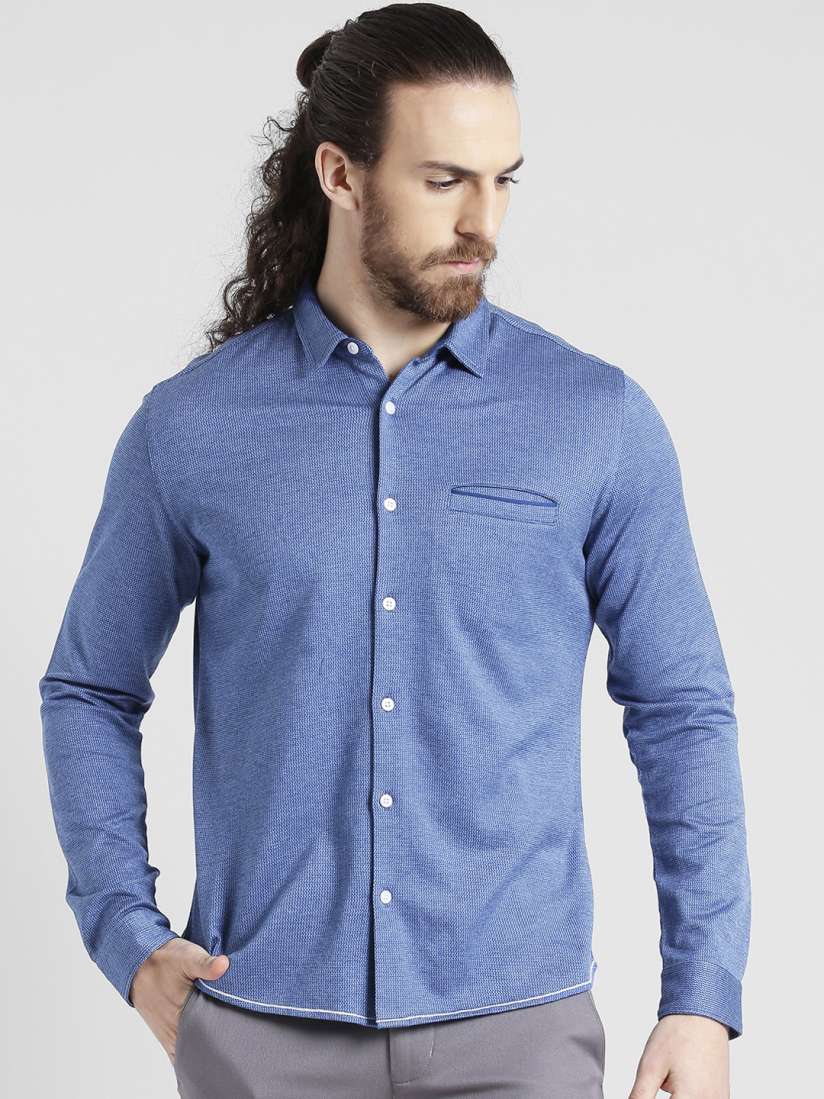 Buy Leo Sansini Men Blue Comfort Regular Fit Self Design Casual Shirt Shirts for Men 5530168 Myntra