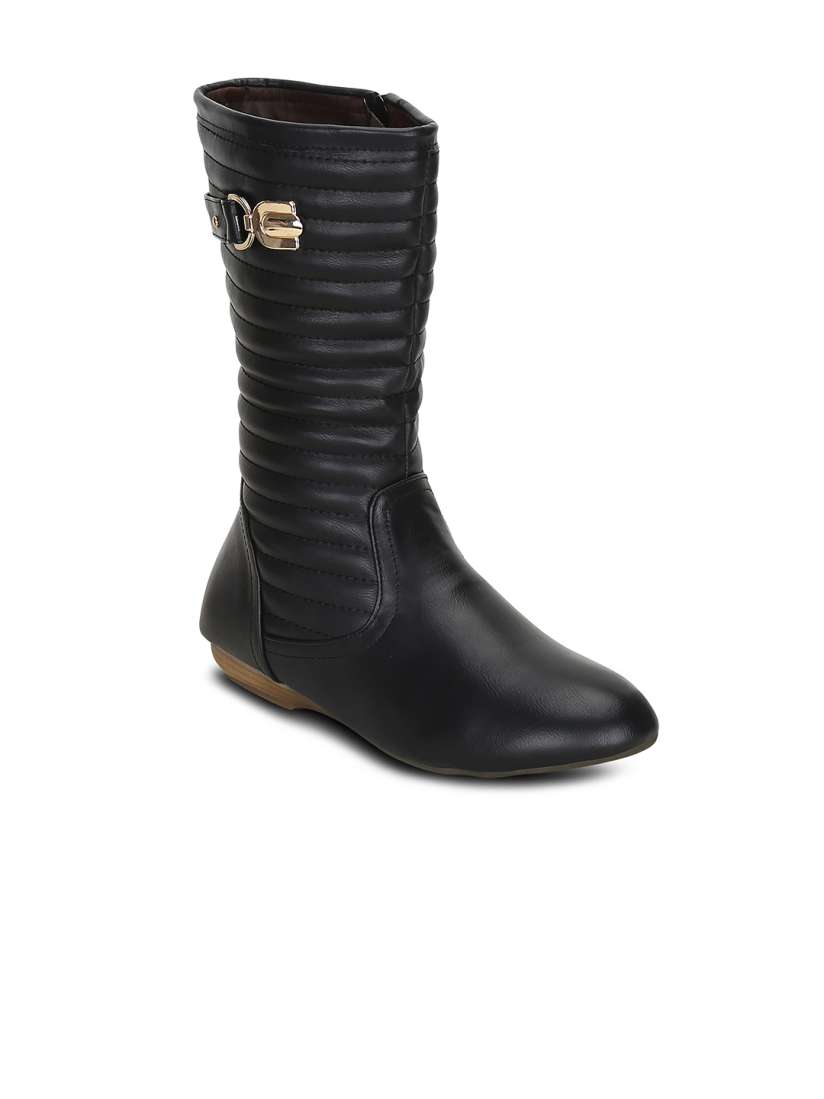 Buy Kielz Women Black Solid Synthetic High Top Flat Boots Boots for Women 5562420 Myntra