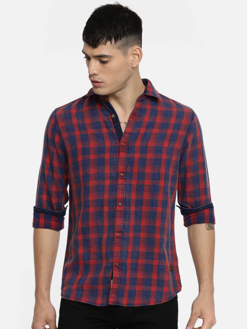Buy Being Human Clothing Men Red Blue Slim Fit Checked Casual Shirt Shirts for Men 5563860 Myntra