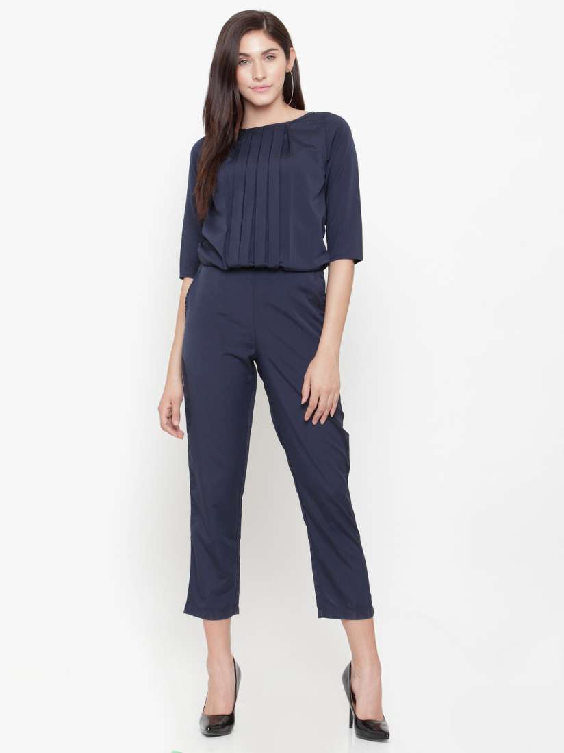 Buy Magnetic Designs Navy Blue Self Design Basic Jumpsuit Jumpsuit for Women 5565310 Myntra