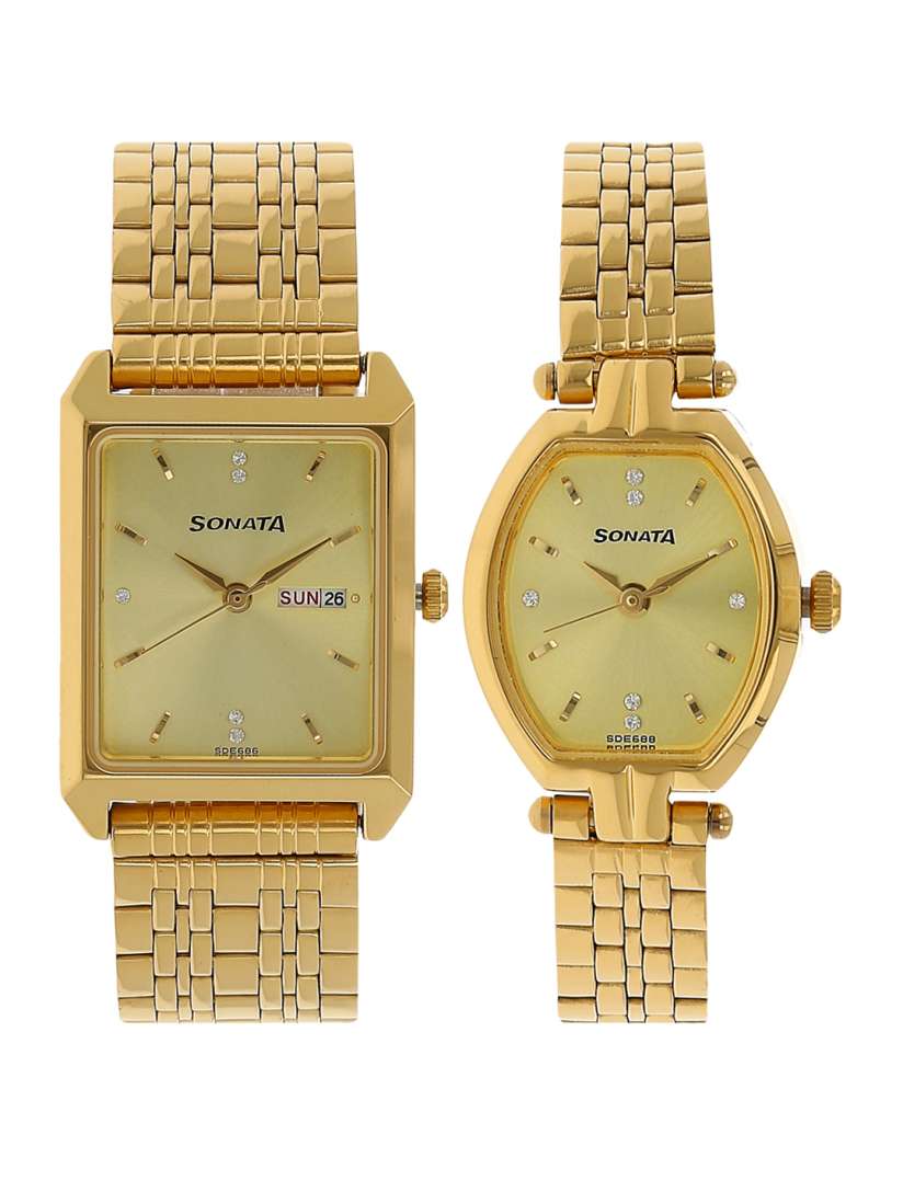 Buy Sonata Men Champagne His Her Analogue Watch Gift Set NK70078083YM02 Watch Gift Set for Men 5570738 Myntra