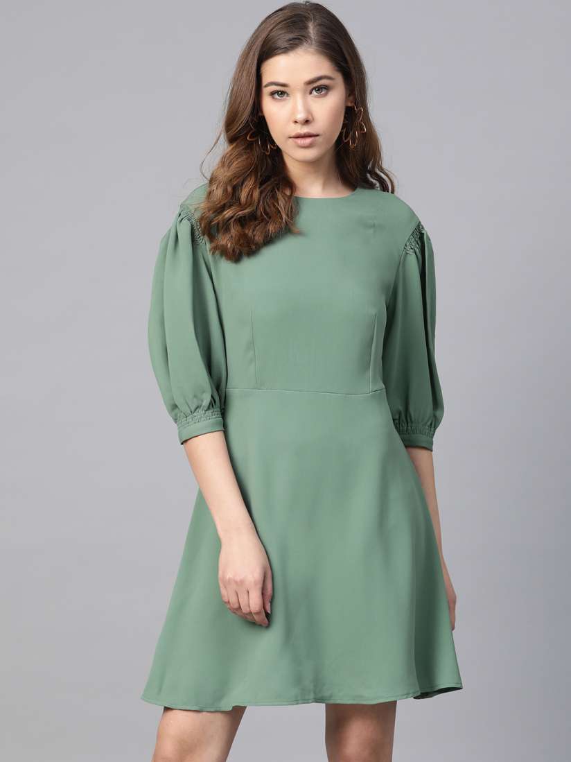 Buy MANGO Women Olive Green Solid A Line Dress Dresses for Women 5591324 Myntra