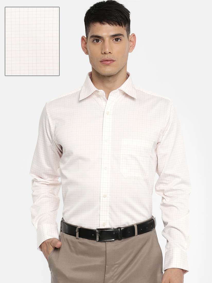 Buy Raymond Men Off-White Red Regular Fit Checked Formal Shirt - Main Image