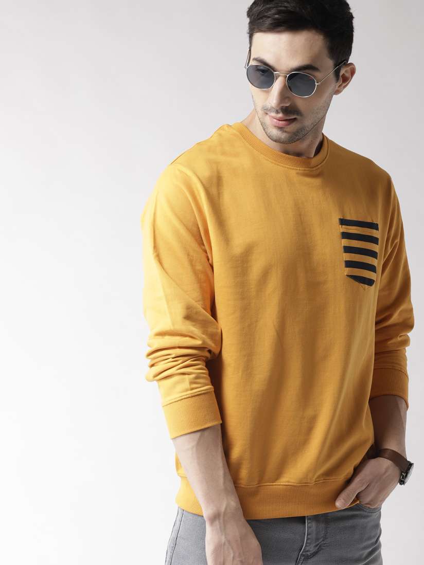 Buy Mast Harbour Men Mustard Yellow Solid Sweatshirt Sweatshirts for Men 5596345 Myntra