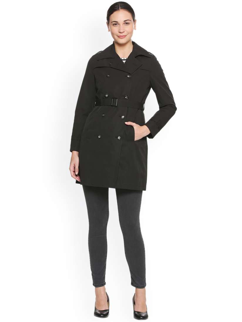 Buy Van Heusen Black Solid Trench Coat Coats for Women 5633661 Myntra