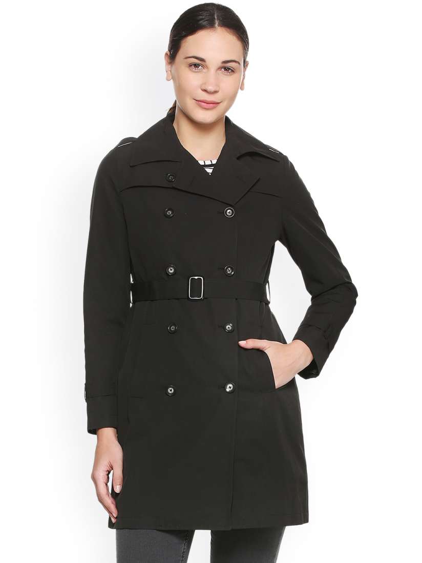 Buy Van Heusen Black Solid Trench Coat Coats for Women 5633661 Myntra