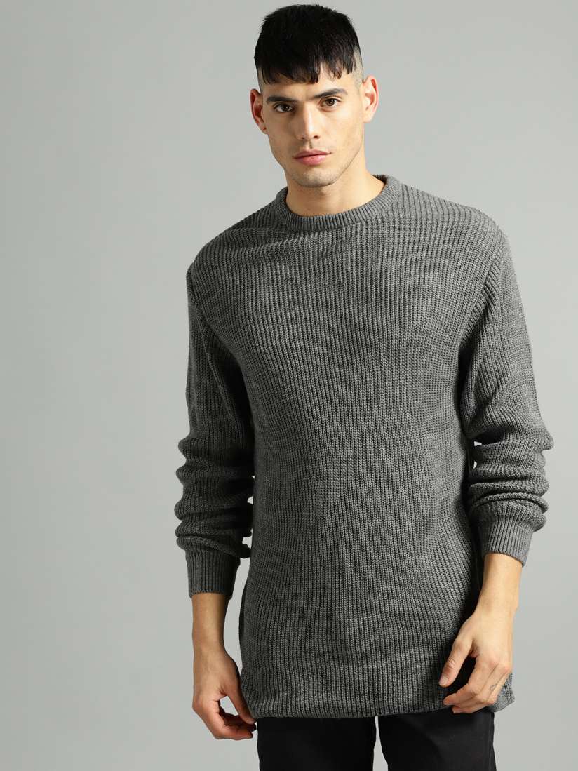 Buy Roadster Men Grey Ribbed Pullover Sweaters for Men 5642083 Myntra