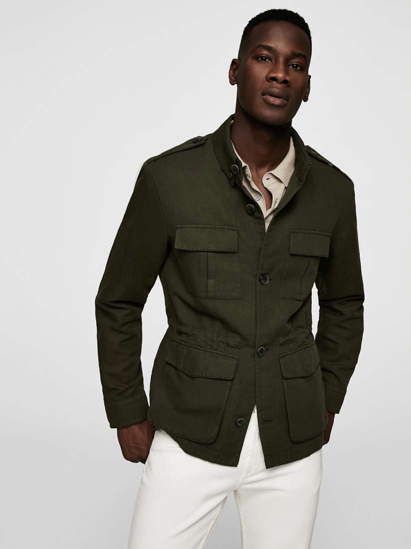 Military green blazer mens top