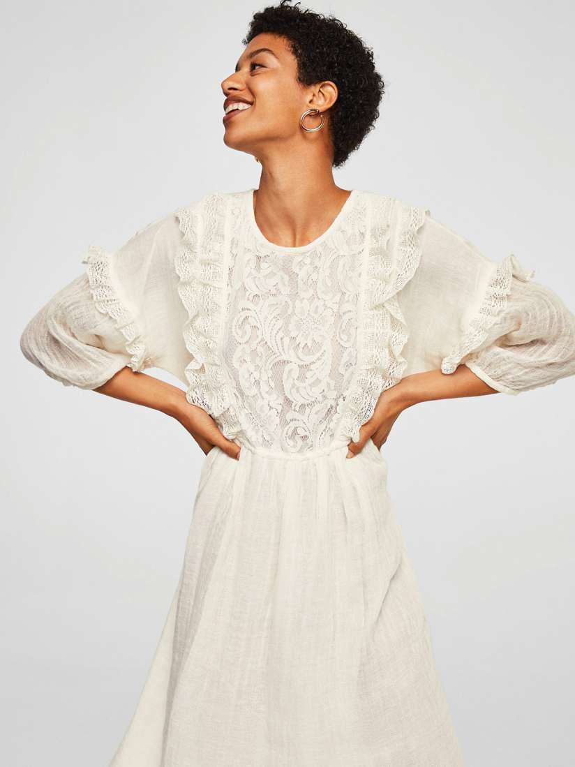 Mango ruffled linen dress top