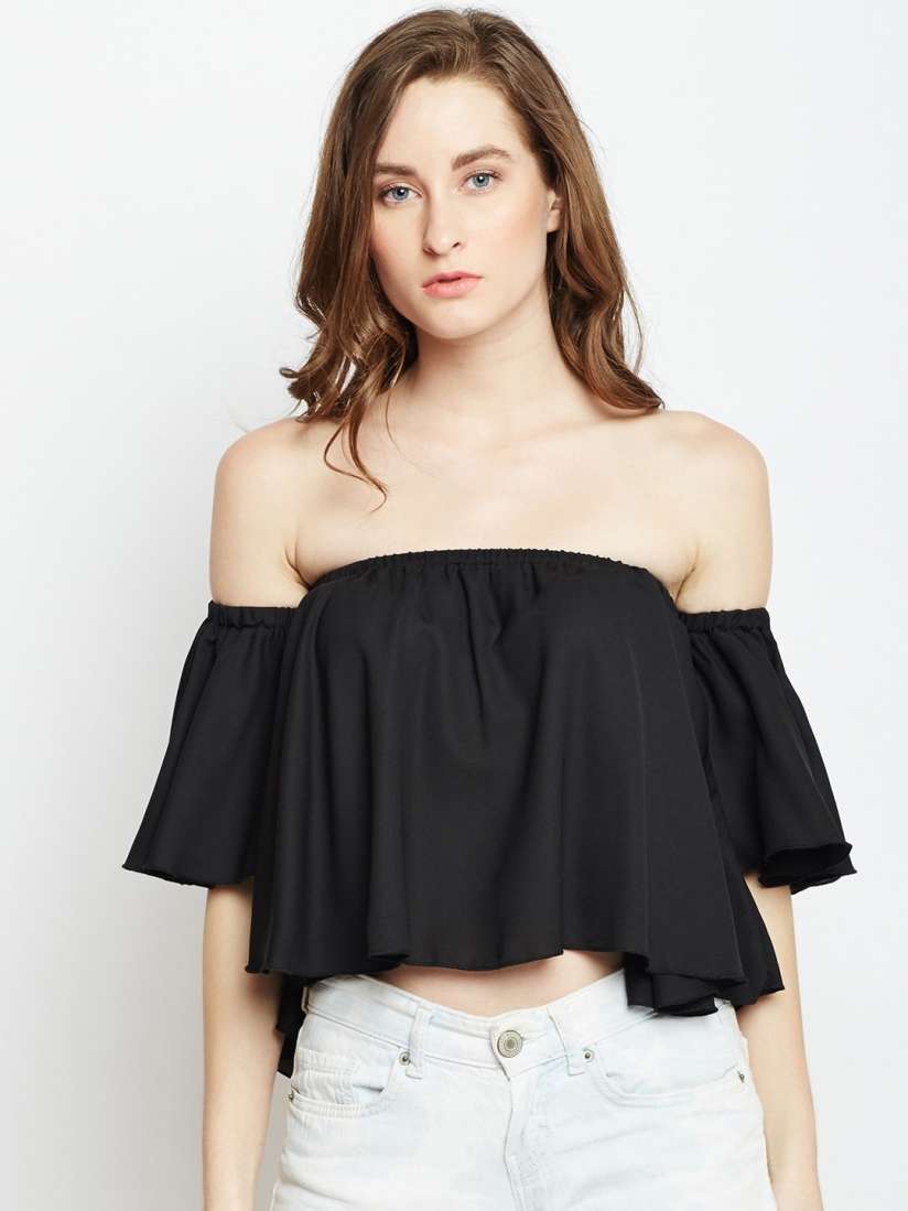 Buy Berrylush Women Black Solid Bardot Top Tops for Women 5648890 Myntra