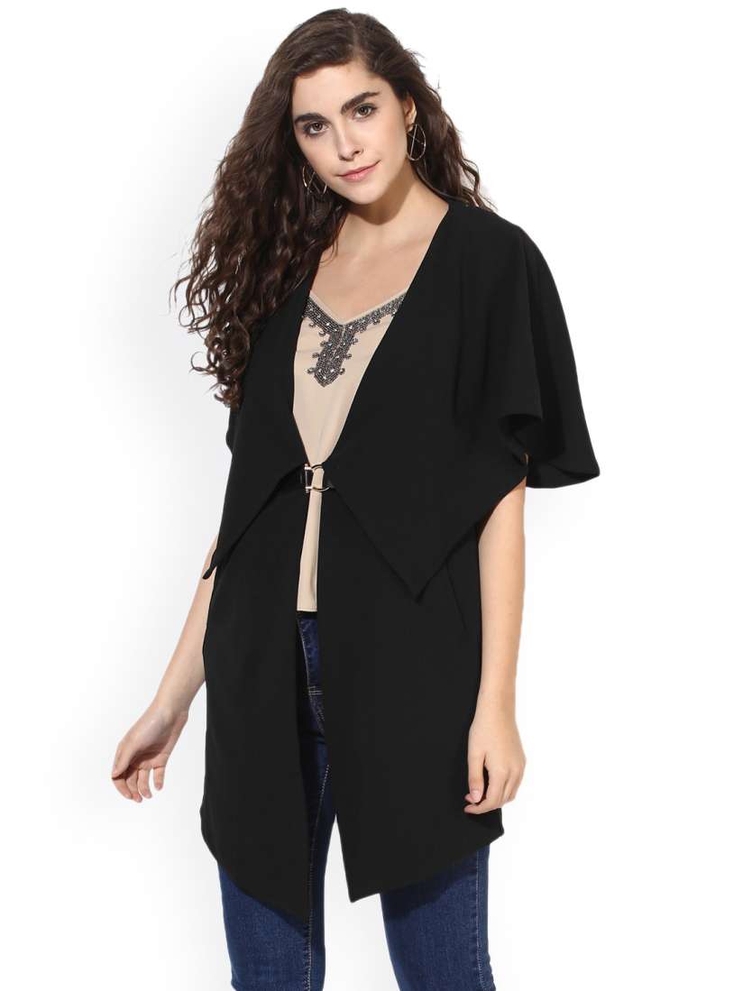 Buy Kazo Women Black Solid Open Front Shrug Shrug for Women 5657944 Myntra