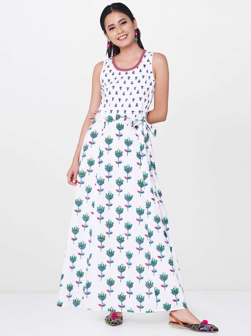Buy Global Desi Women White Floral Print Maxi Dress Dresses for Women 5693622 Myntra