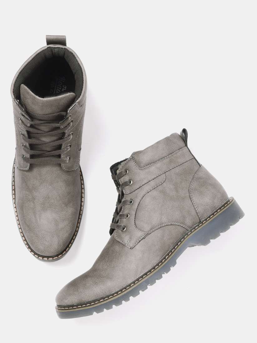 Buy Roadster Men Grey Solid Mid Top Flat Boots Boots for Men 5706459 Myntra