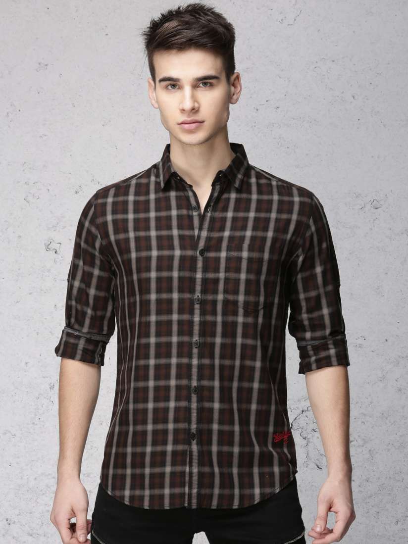 Buy Ecko Unltd Men Black Brown Slim Fit Checked Casual Shirt Shirts for Men 5709396 Myntra