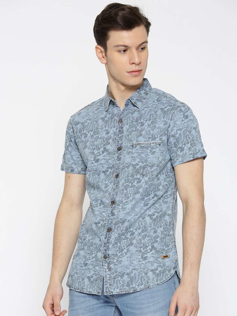 Buy SPYKAR Men Blue Regular Fit Printed Denim Shirt Shirts for Men 5827596 Myntra