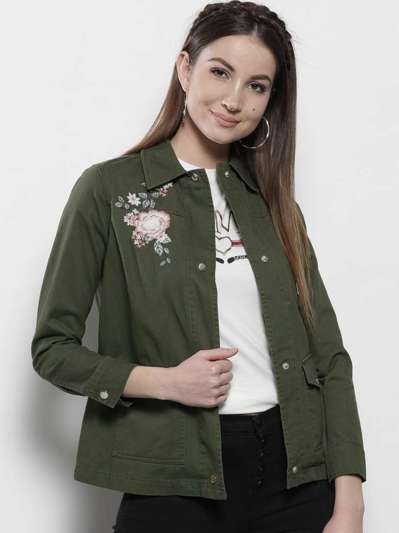 Buy DOROTHY PERKINS Women Petite Olive Green Solid Denim Jacket Jackets for Women 5831191 Myntra