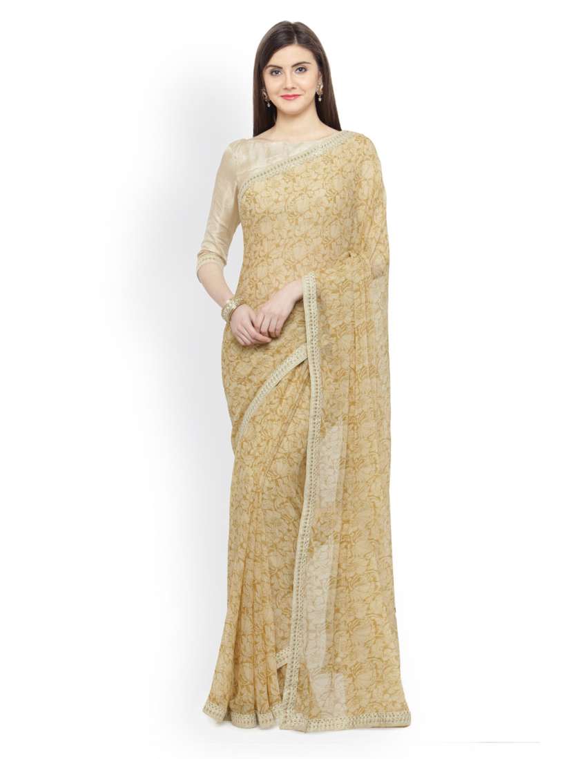 Buy Shaily Cream Coloured Printed Pure Silk Saree Sarees for Women 5873055 Myntra
