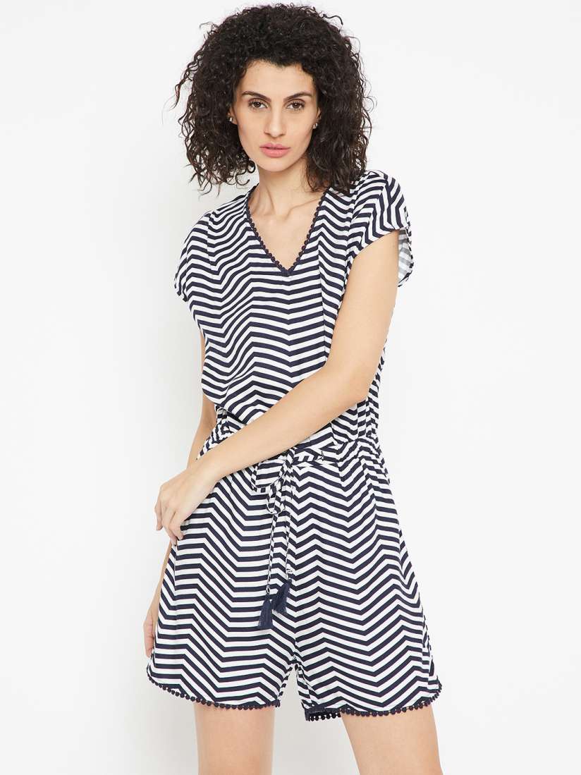 Navy and white striped playsuit best sale