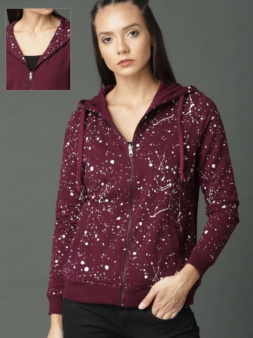 Buy Roadster Women Burgundy Printed Hooded Reversible Sweatshirt Sweatshirts for Women 5917585 Myntra