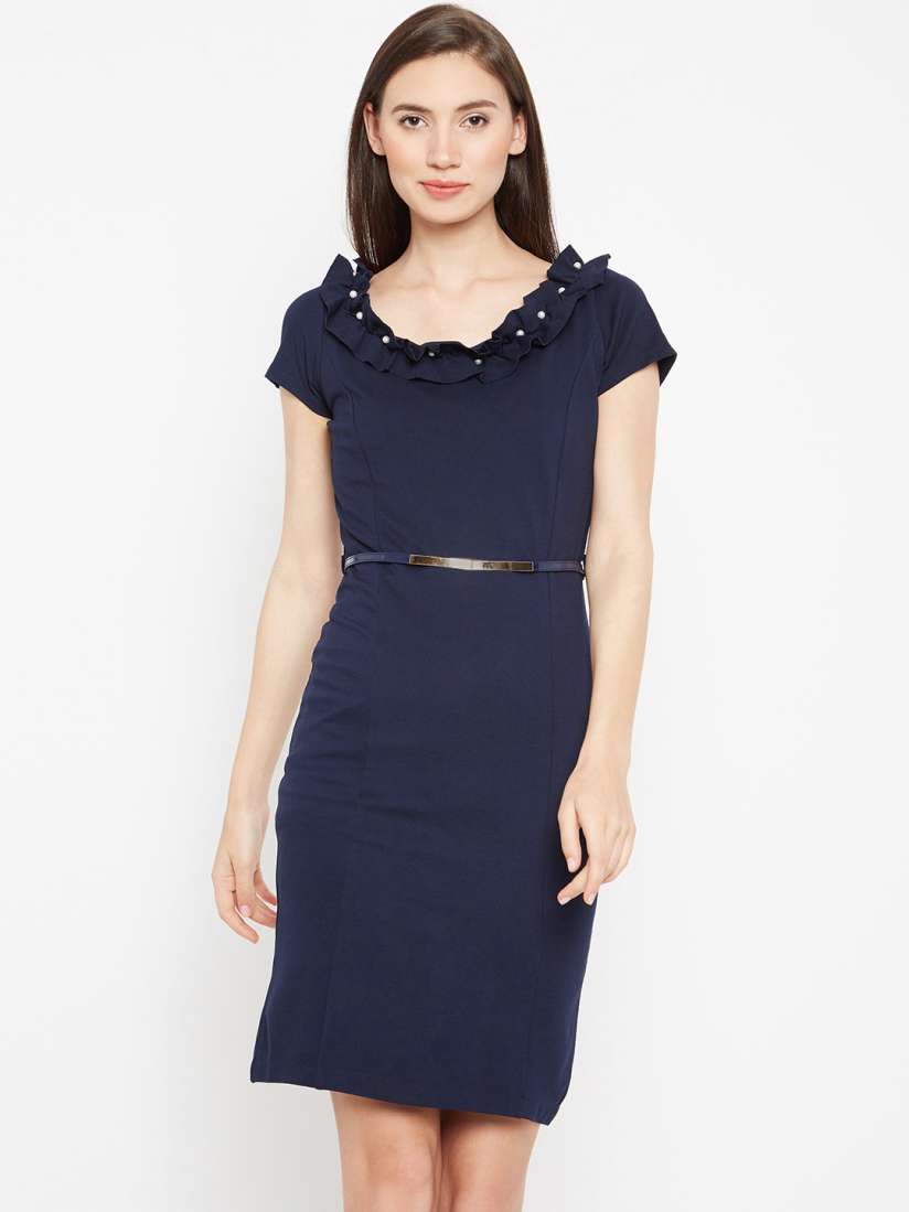 Buy Madame Women Navy Blue Solid Sheath Dress Dresses for Women 5919925 Myntra