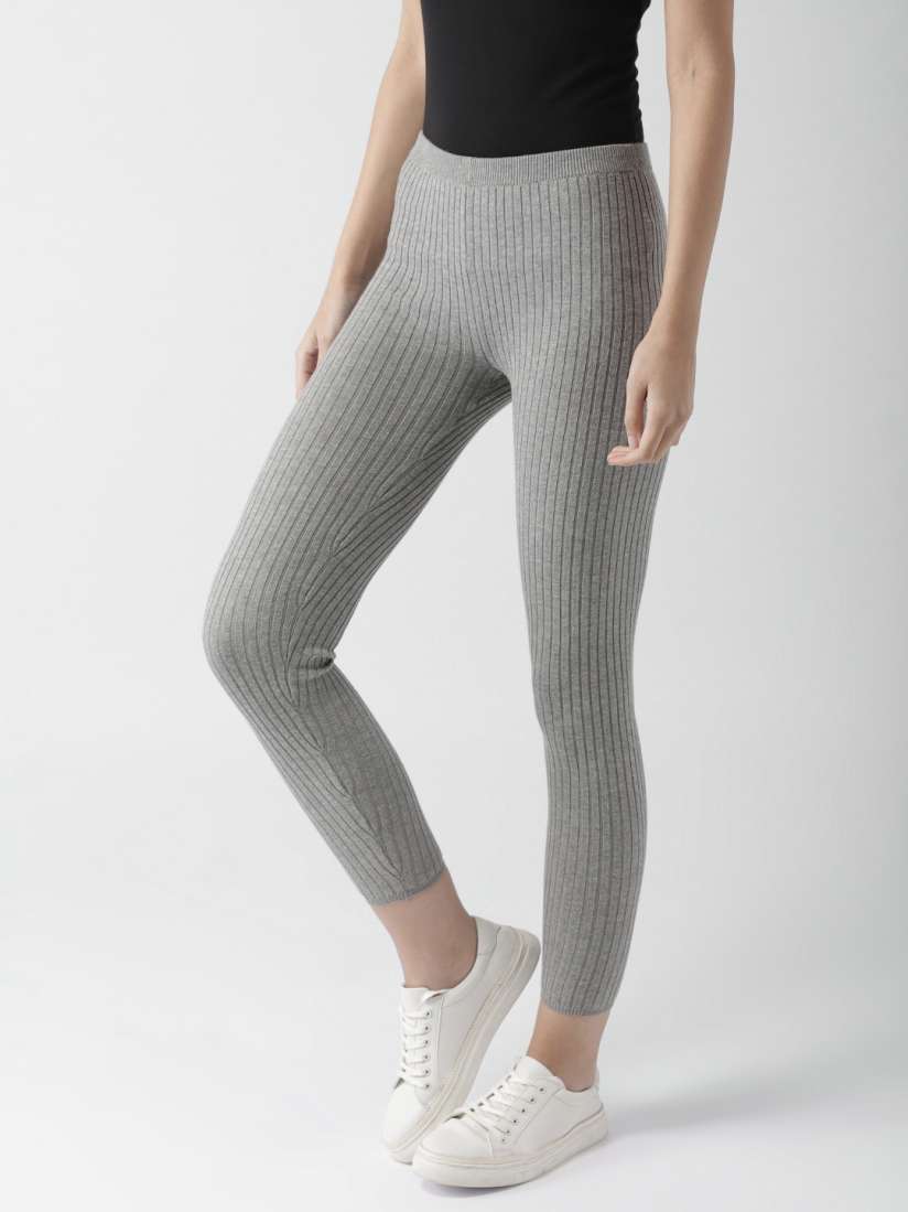 Buy FOREVER 21 Grey Melange Self Striped Leggings Leggings for Women 5927846 Myntra