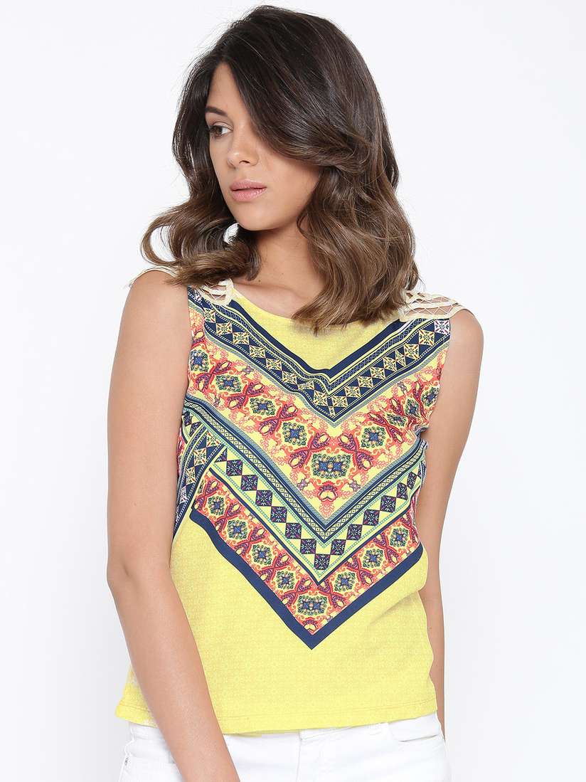 women's navy and yellow tops