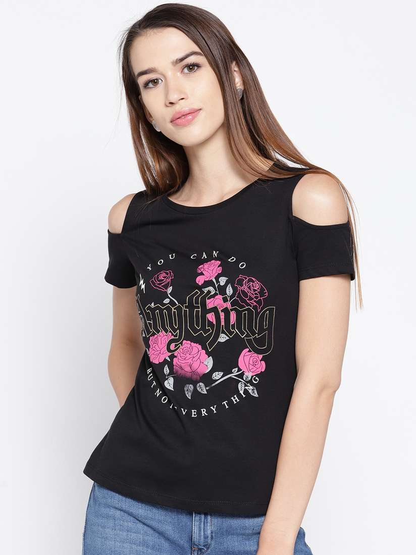 Womens Tops Cold Shoulder Denim Top Madame Women Black