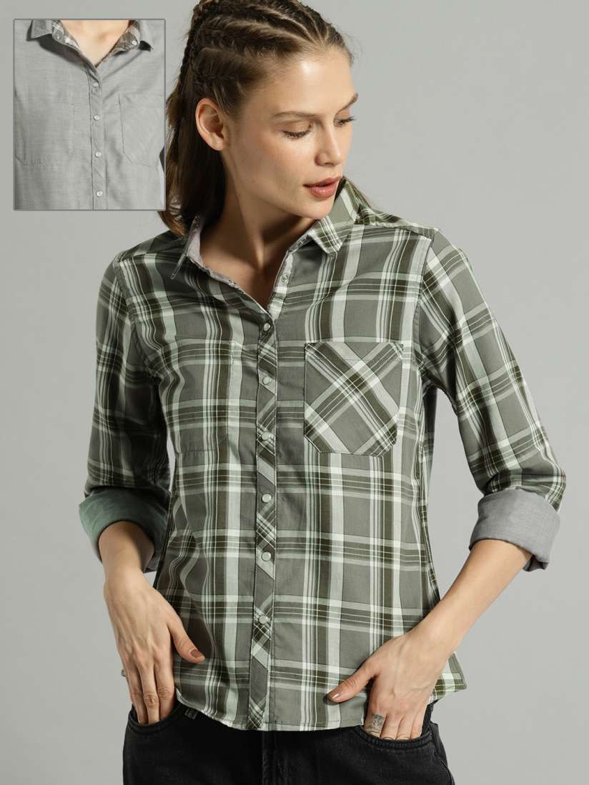 Roadster women's checkered casual reversible shirt store