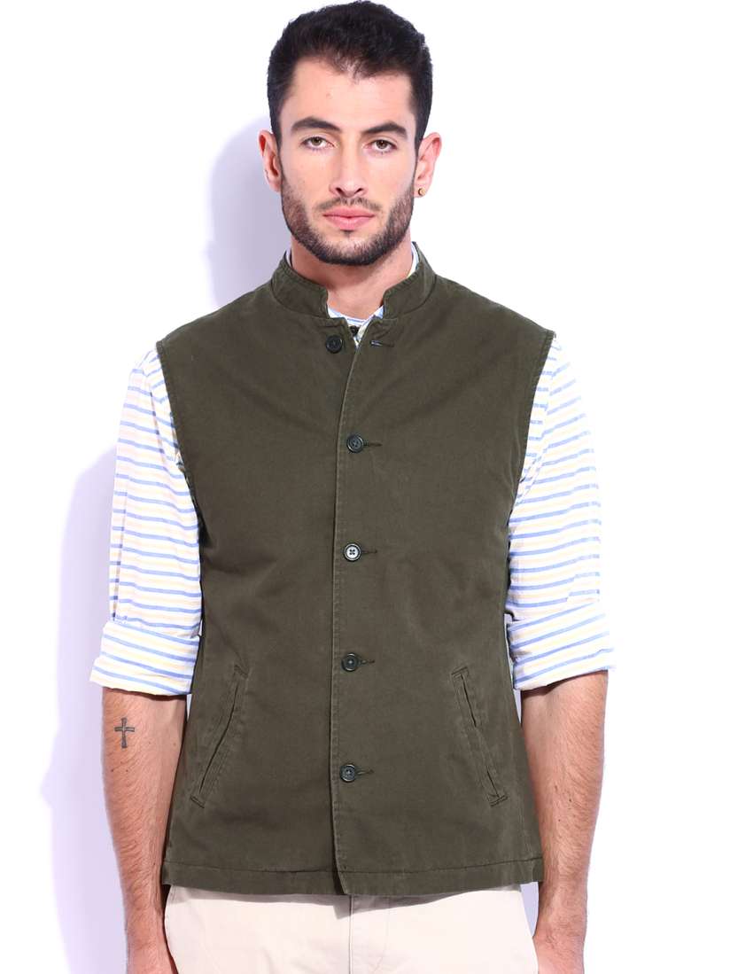 Buy Indian Terrain Olive Green Nehru Jacket Nehru Jackets for Men Myntra
