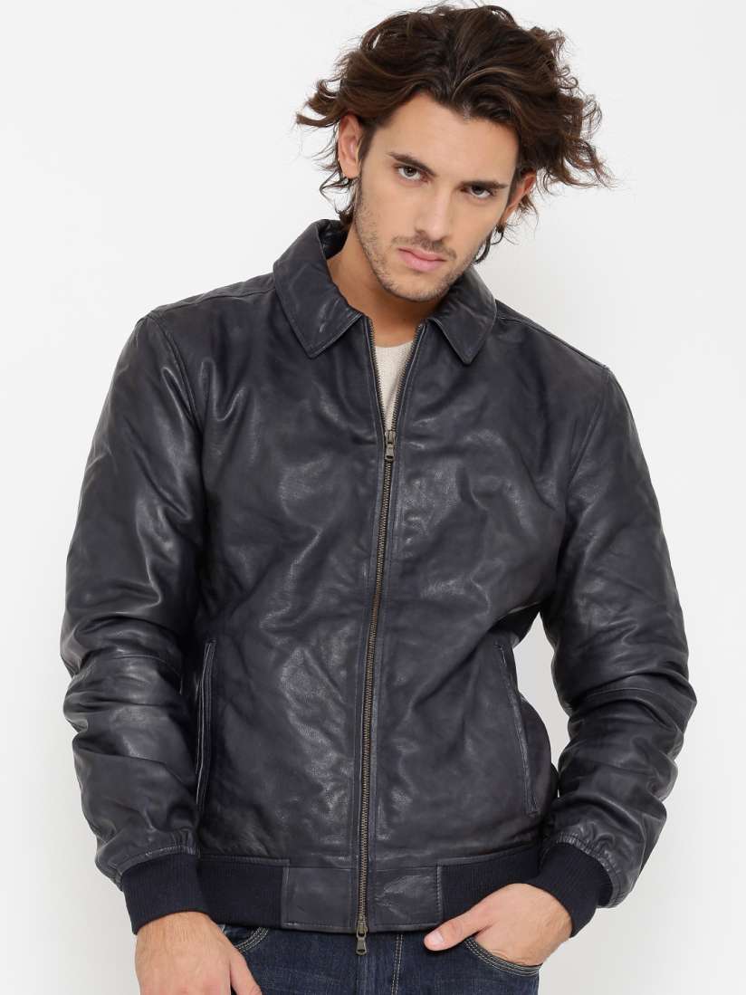 Buy BARESKIN Men Blue Leather Jacket Jackets for Men Myntra
