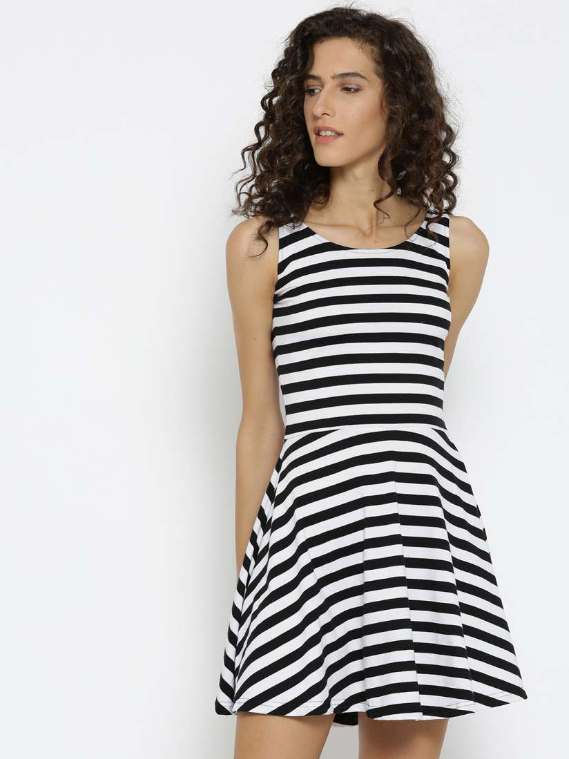 Buy Miss Chase Black White Striped Skater Dress Dresses for Women 619877 Myntra