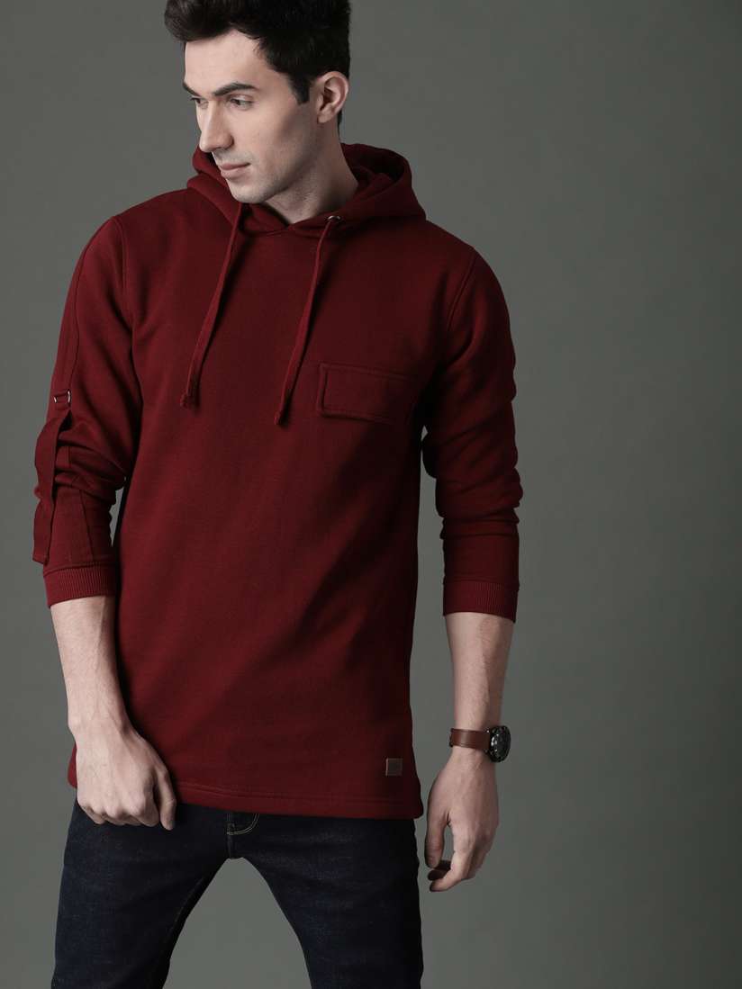 Buy Roadster Men Maroon Solid Hooded Sweatshirt Sweatshirts for Men 6383095 Myntra