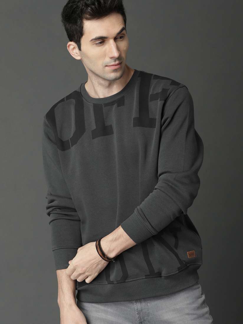 Buy Roadster Men Charcoal Grey Printed Sweatshirt Sweatshirts for Men 6383114 Myntra