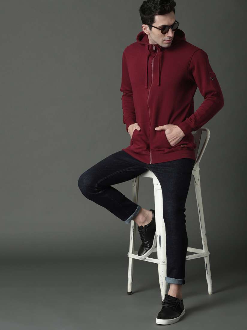 Buy Roadster Men Maroon Solid Hooded Sweatshirt Sweatshirts for Men 6383201 Myntra