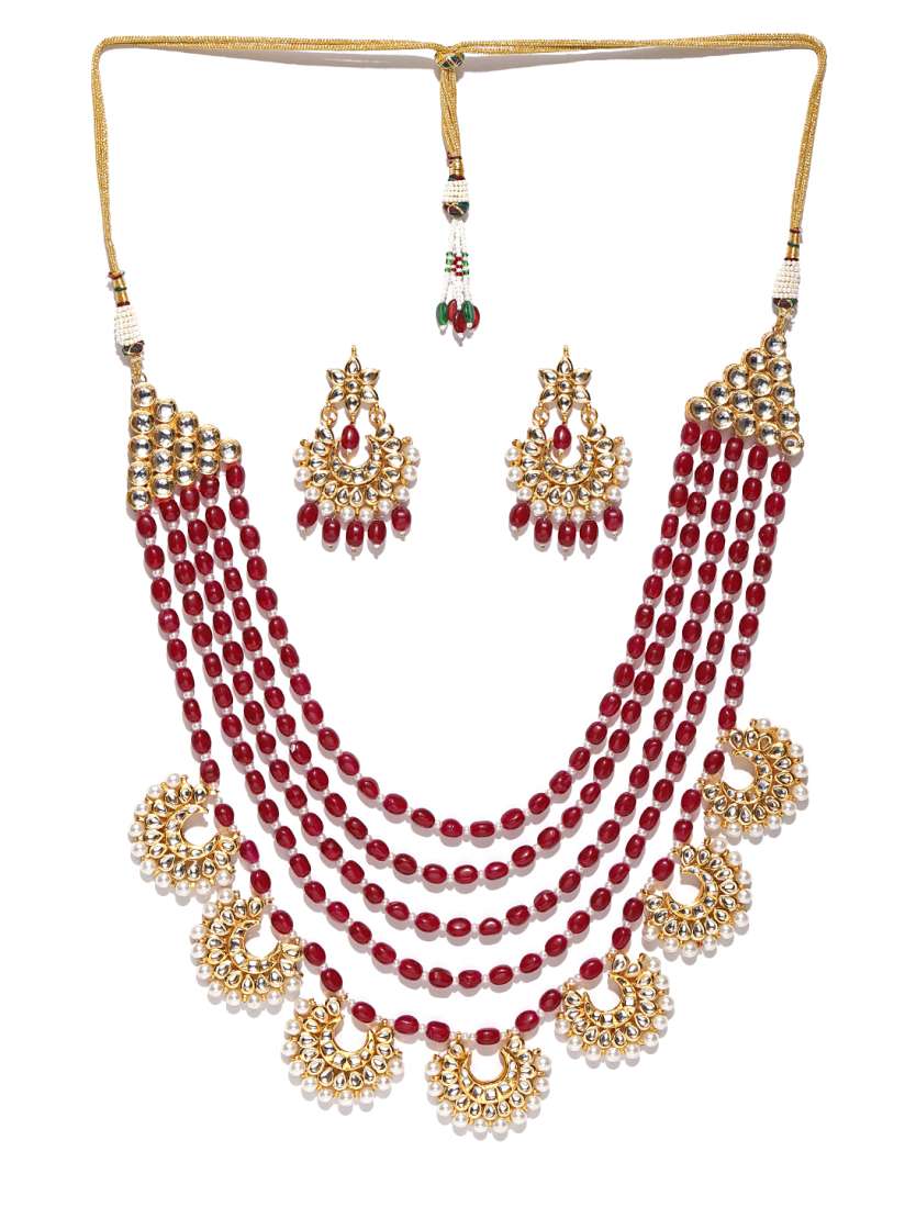 Buy Zobby Red Gold Plated Beaded Layered Kundan Jewellery Set Jewellery Set for Women 6386465 Myntra