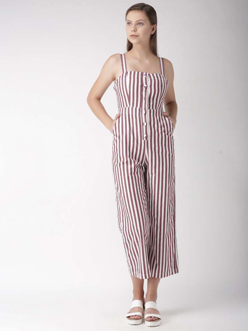 Buy FOREVER 21 White Maroon Striped Basic Jumpsuit Jumpsuit for Women 6412149 Myntra