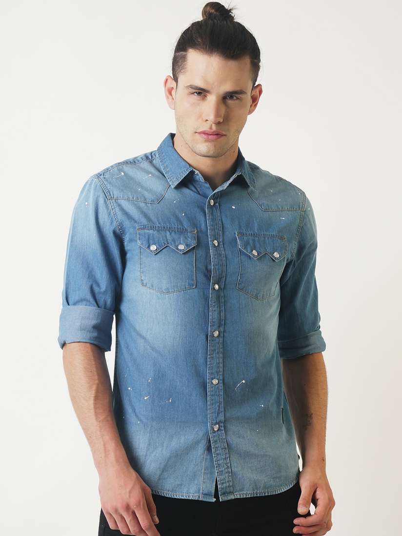Buy Blue Saint Men Blue Slim Fit Faded Casual Denim Shirt Shirts for Men 6433978 Myntra