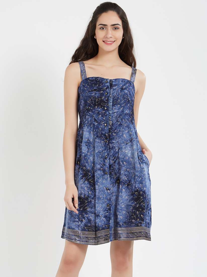 Buy Soie Women Blue Printed Shirt Dress Dresses for Women 6442299 Myntra