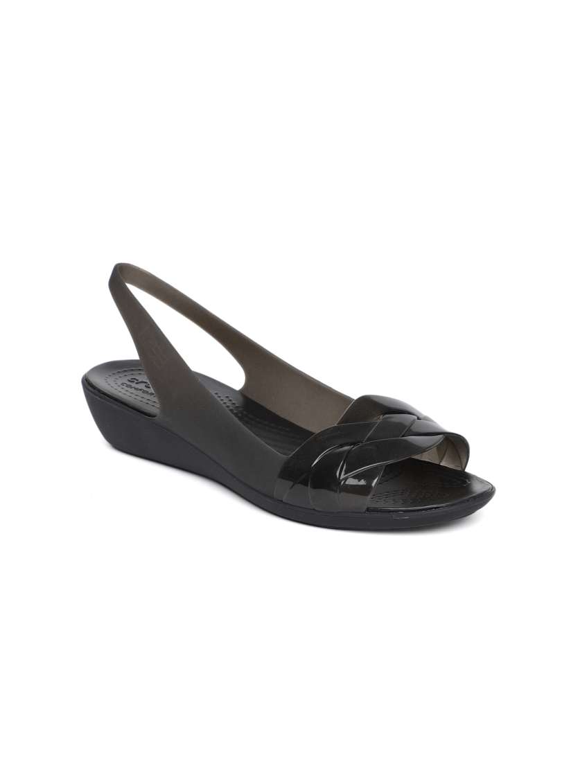 Crocs black solid open toe flats shop