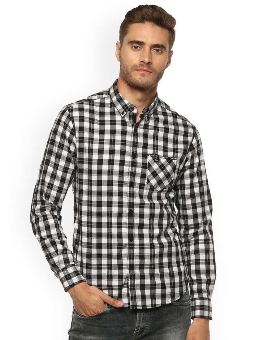 Buy SPYKAR Men Black White Slim Fit Checked Casual Shirt Shirts for Men 6519583 Myntra